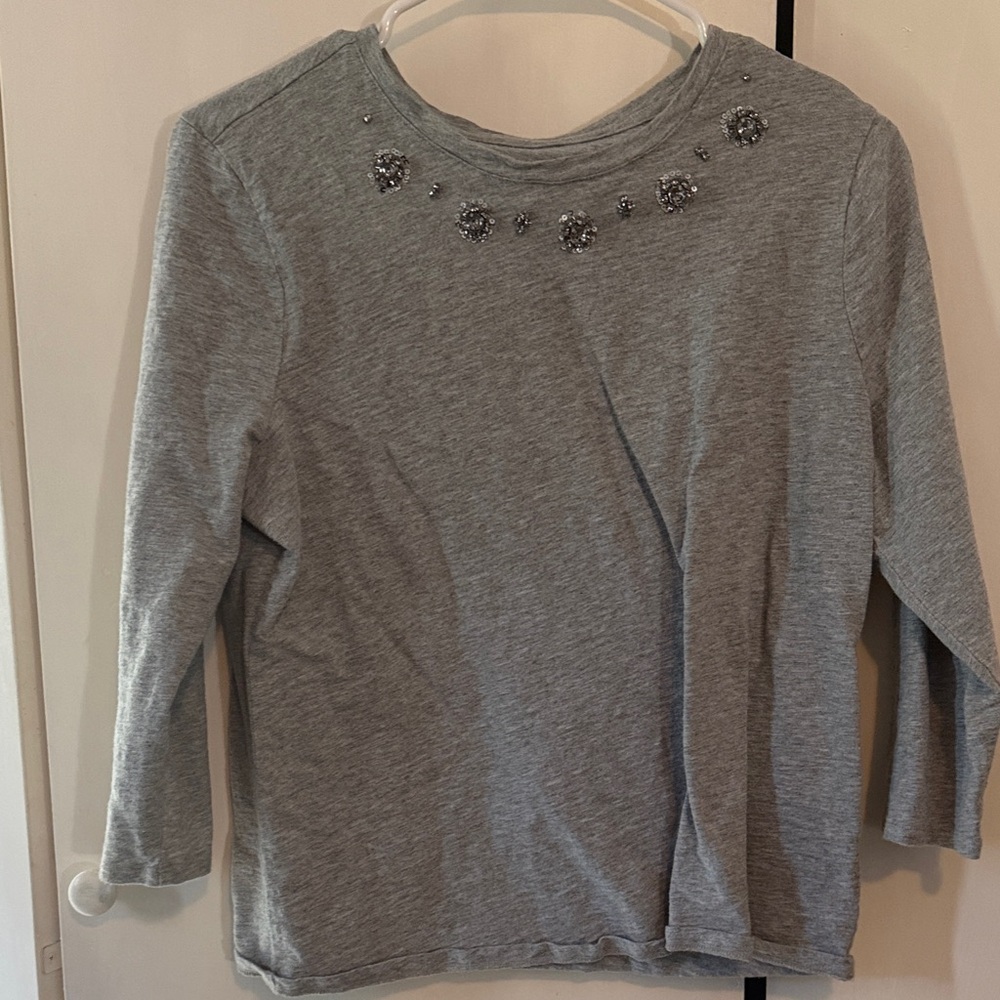Laura Scott Gray Long Sleeve Kids' Tee with Floral Embellishments